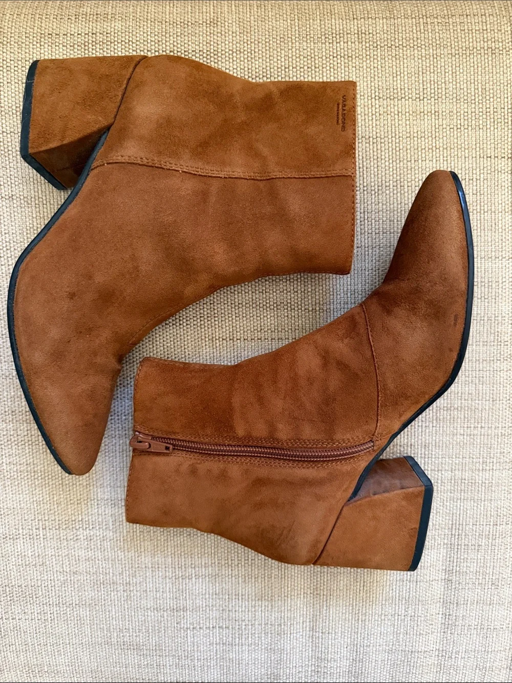Vagabond Shoemakers Brown Suede Ankle Boots Block Heel Minimalist Zip Booties